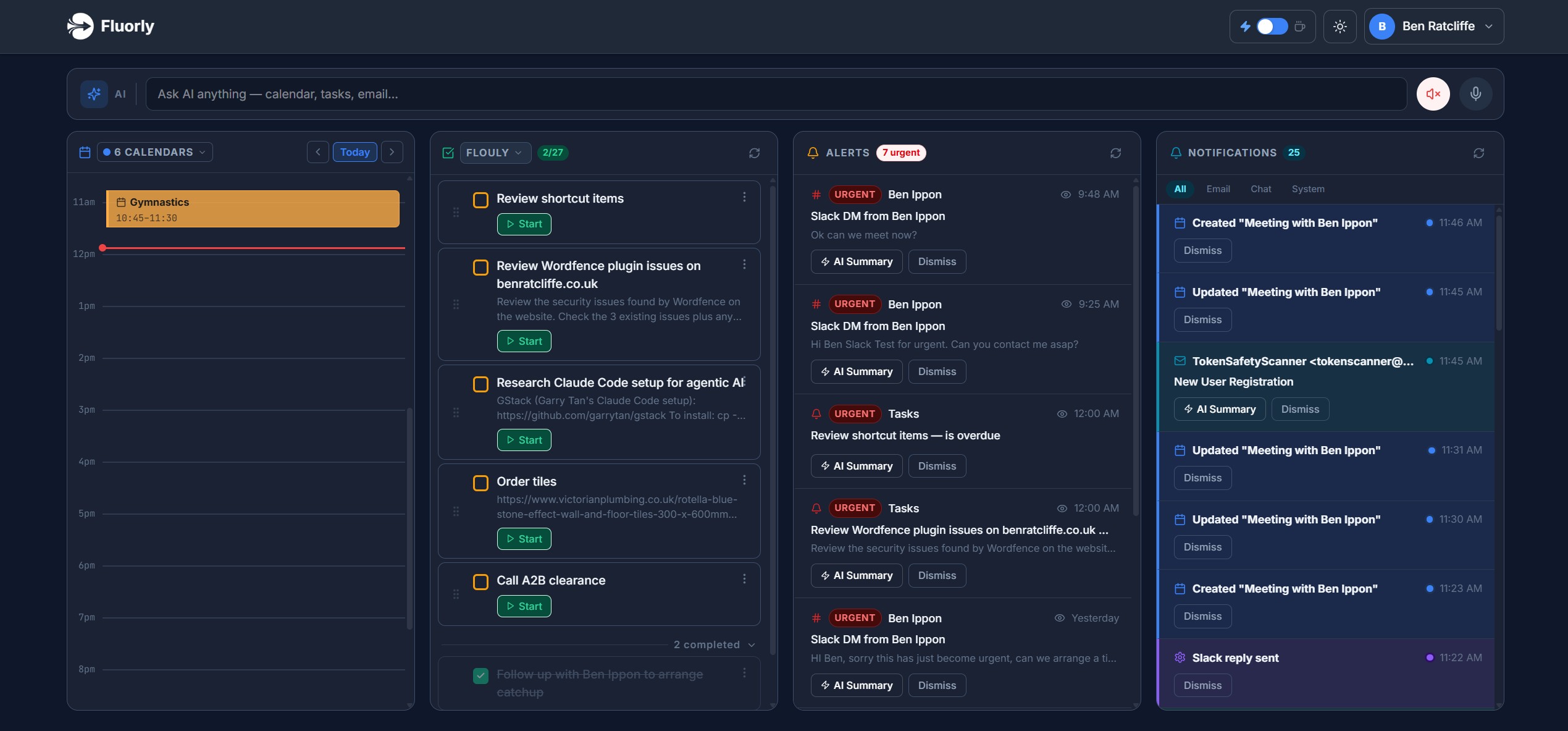 Fluorly Focus Mode dashboard